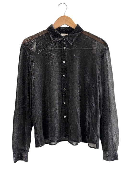 Vintage Tops - Vintage Y2K Sheer Mesh Metallic Glittered Button-Down Shirt